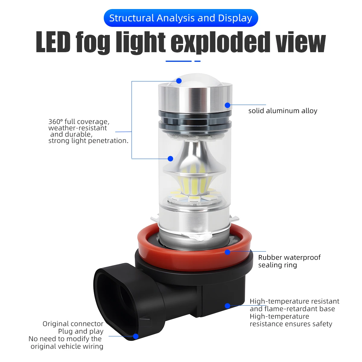 2pcs H11 Car Fog Light Bulbs H8 Led Golden Light Fog Light Bulbs 4300K 6000K White Super High Brightness DRL Auto Leds Light
