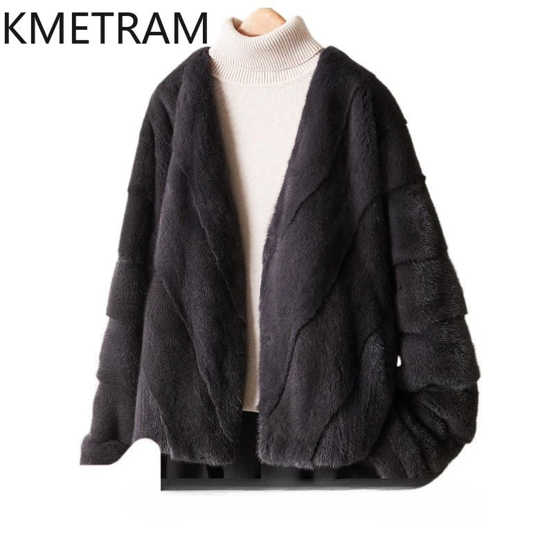 

KMETRAM 100% Mink Fur Coats Gray Short Loose Real Fur Coat 2025 Casual Tops Women's Winter Jacket куртка зимняя женская