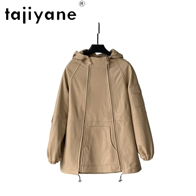 

TAJIYANE Genuine Sheepskin Leather Jacket Woman Hooded Mid-Length Trench Coat Casual Loose Autumn Jackets Women Clothes 2026 자켓
