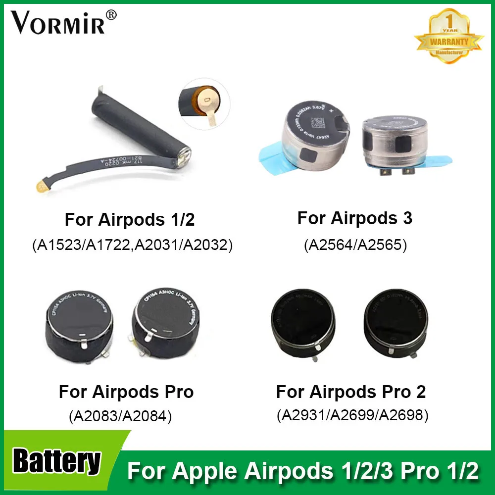 Vormir Replacement Battery For AirPods 1 2 3 Pro 1 2 A2565 A2564 A2083 A2931 A2699 A2698 A2031 A2032 A1722 Battery Repair Parts