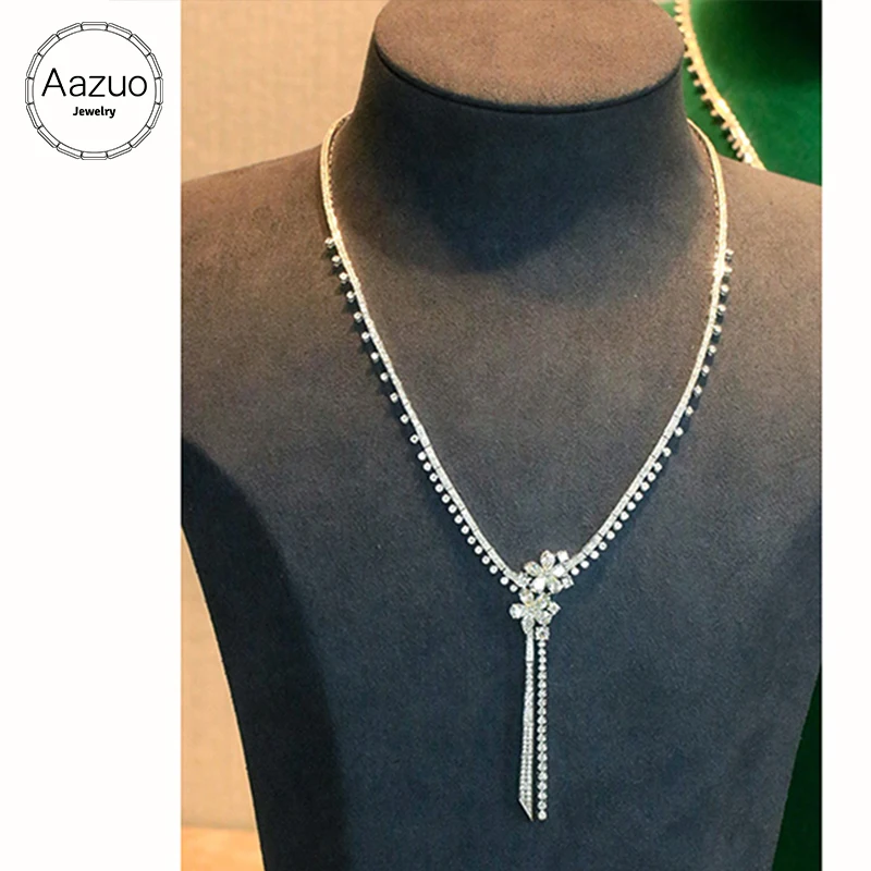 Aazuo เครื่องประดับเพชรธรรมชาติสีขาวทอง18K 6.7ct หรูสร้อยคอเทนนิสดอกไม้ของขวัญสำหรับงานแต่งงานของผู้หญิงงานหมั้น