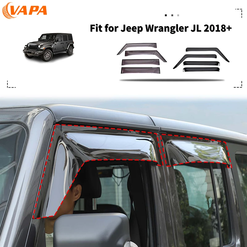 

Auto Window Rain Shield Visors Rainshield Guard Cover Deflector Awning for Jeep Wrangler JL /Gladiator JT 4-Doors 2018 Up