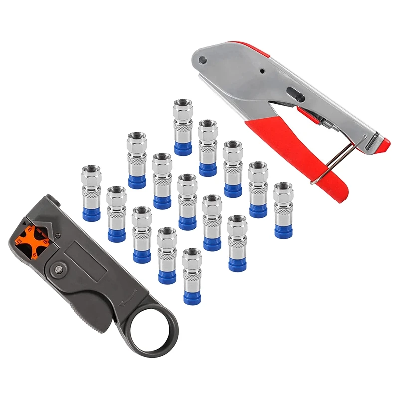 Coax Cable Crimper Kit Tool Cable Crimping Tool For RG6 RG59 With 15Pcs F RG6 RG59 Connectors