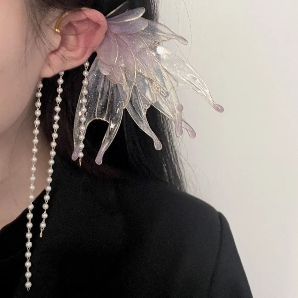 Sweet Chic Mermaid Princess Ear Cuffs Flower Fairy Elf Ear Fins Ear Cuffs Aesthetic Non-piercing Pearl Tassel Ear Clips Girls