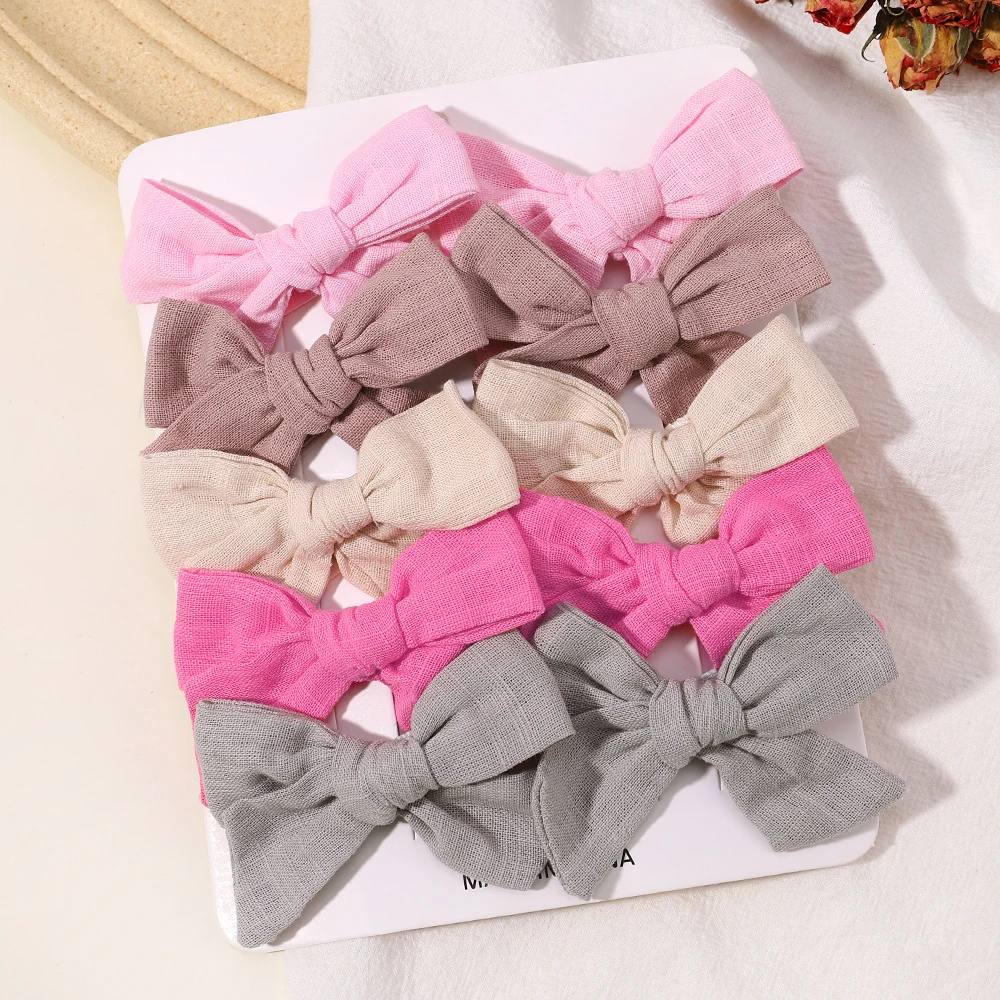 10Pcs/set Solid Color Cotton Hair Bows Hair Clips for Baby Girls Boutique Hairpins Barrettes Headwear Hair Acesssories Wholesale