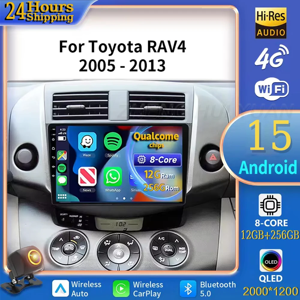 

Для Toyota RAV4 Rav 4 2005-2013 Android 15, автомобильный радиоприемник, мультимедийный плеер, Android Auto Carplay, головное устройство, навигация, GPS