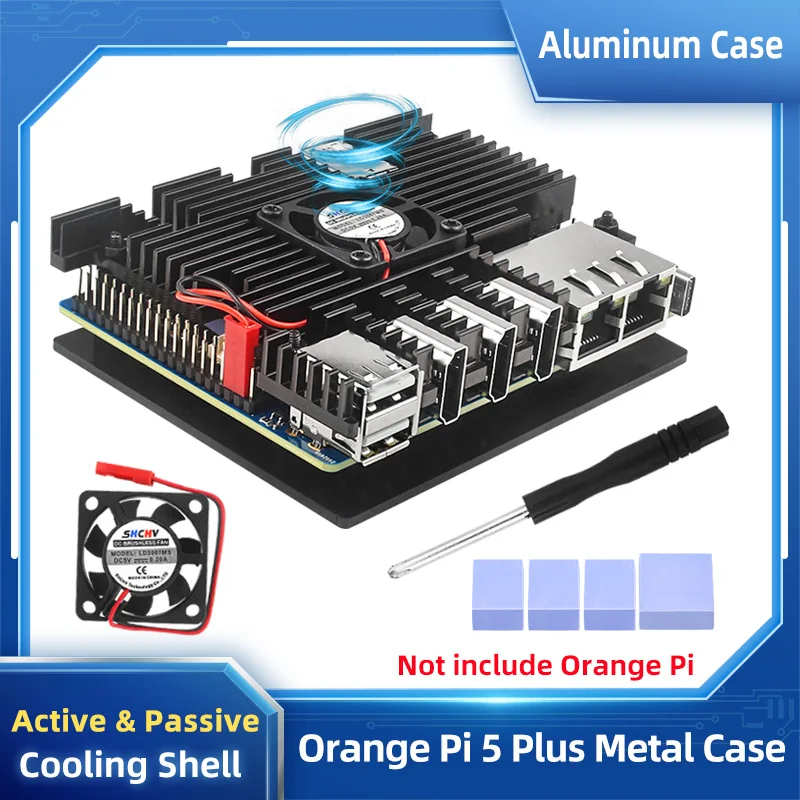 

Orange Pi 5 Plus Aluminum Case Active Passive Cooling Shell with Fan Heat Sink Screwdriver for OPI 5 Plus 16GB 8G 4G