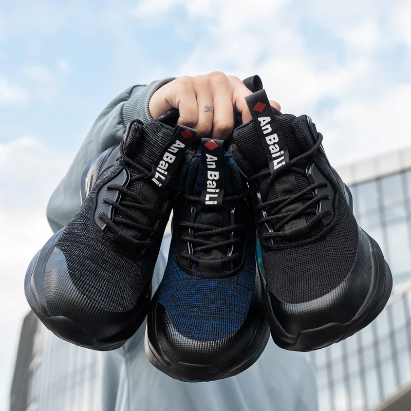 Sapatos de segurança masculinos sola sapatos de trabalho homem leve à prova dwaterproof água tênis de dedo do pé de aço com proteção anti esmagamento anti facadas