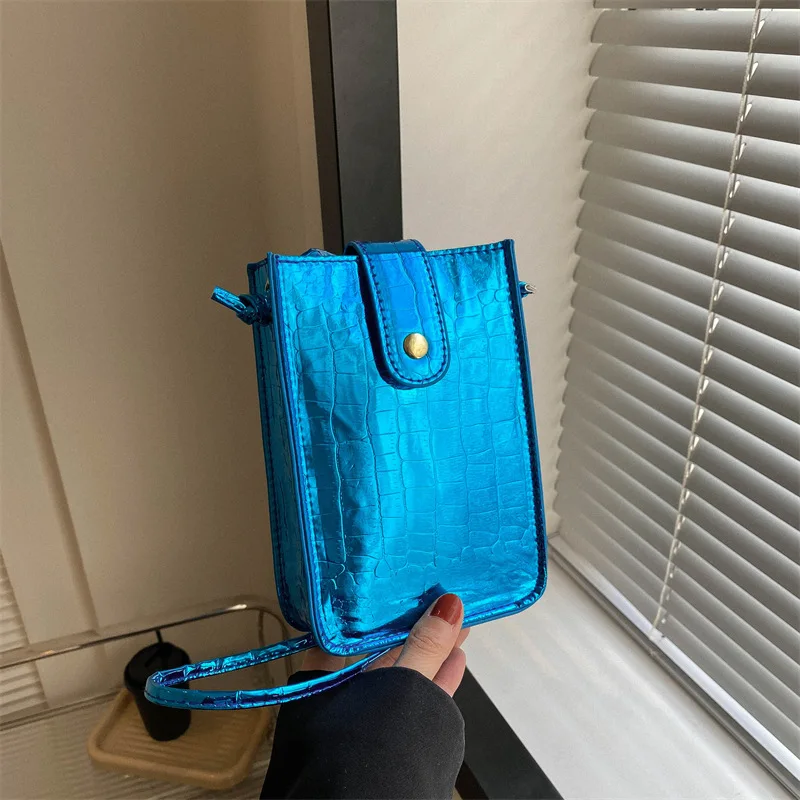 2026 Spring Summer Women Glossy Crocodile Pattern Shoulder Bag Fashion Crossbody Mobile Phone Bag image 3