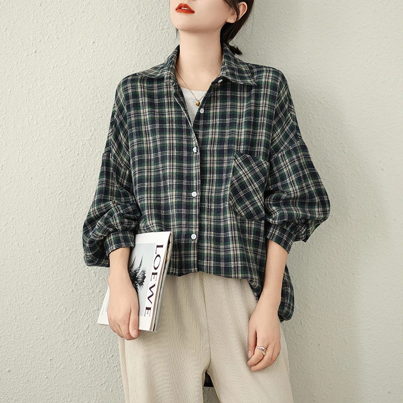 

Свободный крой в клетку, длинный све на одной пуговице, женская повседневная одежда, новая осенняя мода, большие размеры, тонкая смесь хлопка и полиэстера