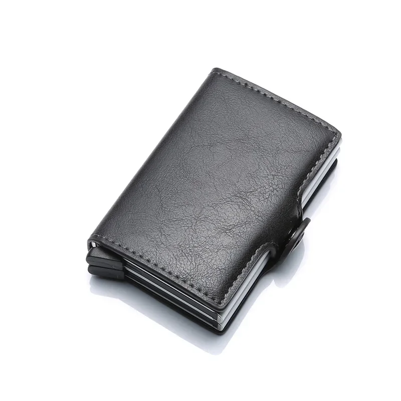 

Antitheft Men id Bank Credit Card Holder Double Rfid Blocking Wallet Leather Security Aluminum Box Metal Purse Cardholder Case