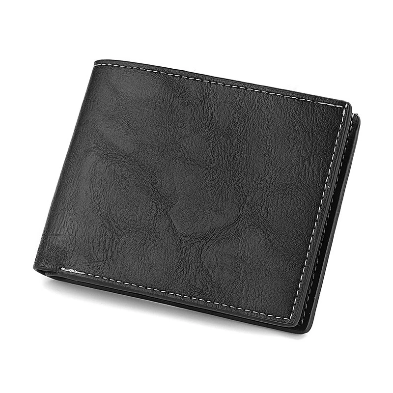 Men's Wallet Crazy Horse Skin Pattern PU Men's Wallet Retro Fashion European and American Style Men's Card Bag Ultra Thin Wallet