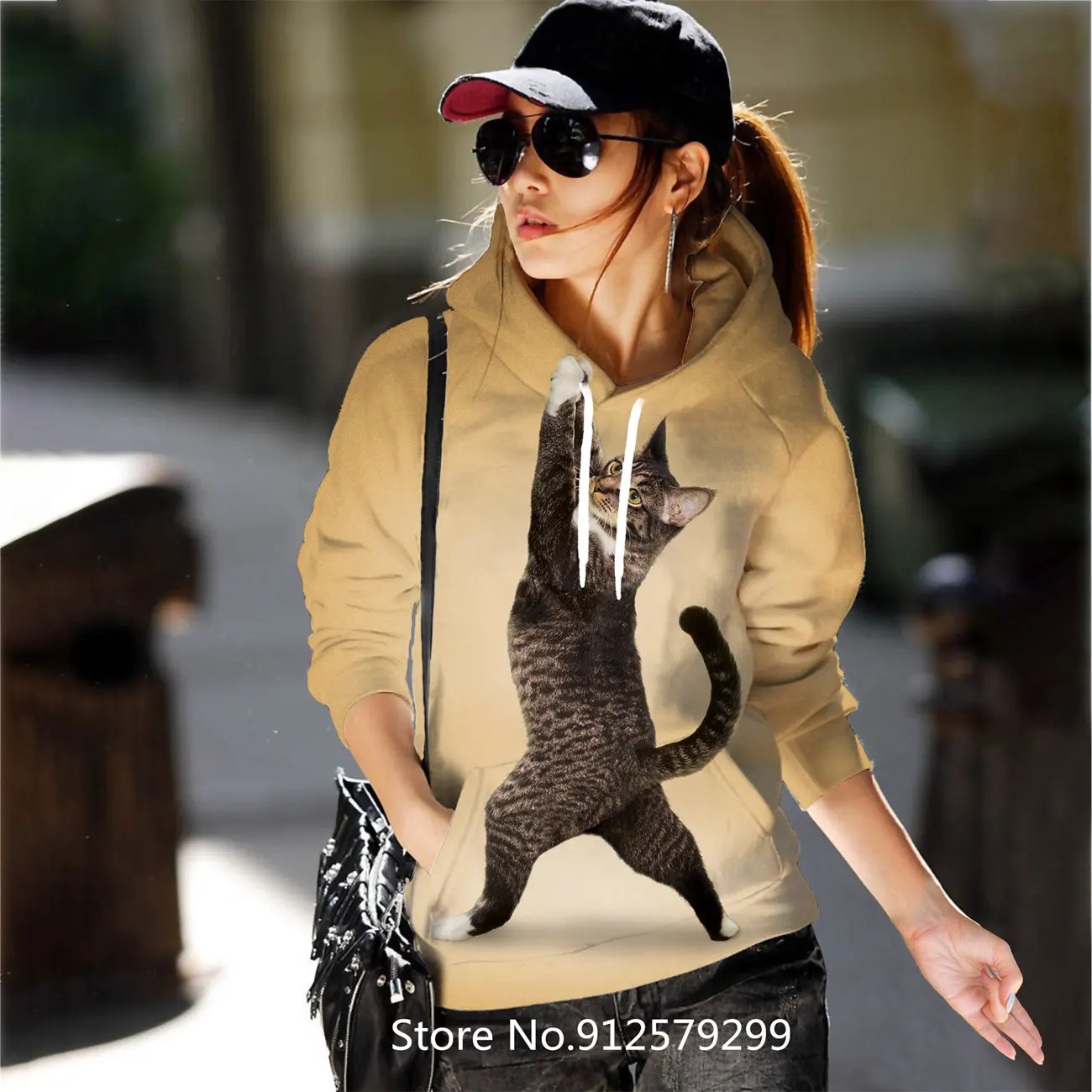 2022 Harajuku Hoodies Fashion Animal Cat Women Sweatshirt Funny Cartoon Top Female Hooded