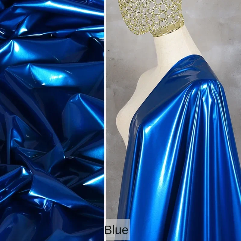 

Royal Blue Leather Fabric Knitted Bottom Cloth Elastic Smooth Waterproof Clothing Designer Wholesale Diy Sewing Meters Material