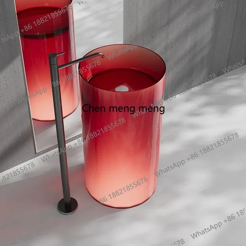 Floor-to-ceiling square wash basin Crystal column basin Color art wash basin Light luxury transparent cylinder