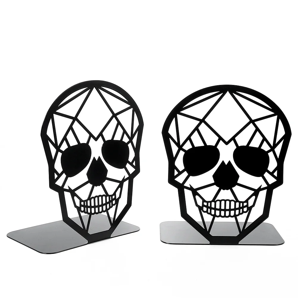 Hollow Skull Geometric Creative Bookends Personality Desktop Decoration Book Holder Book Support for Study Room Punk Style Lover