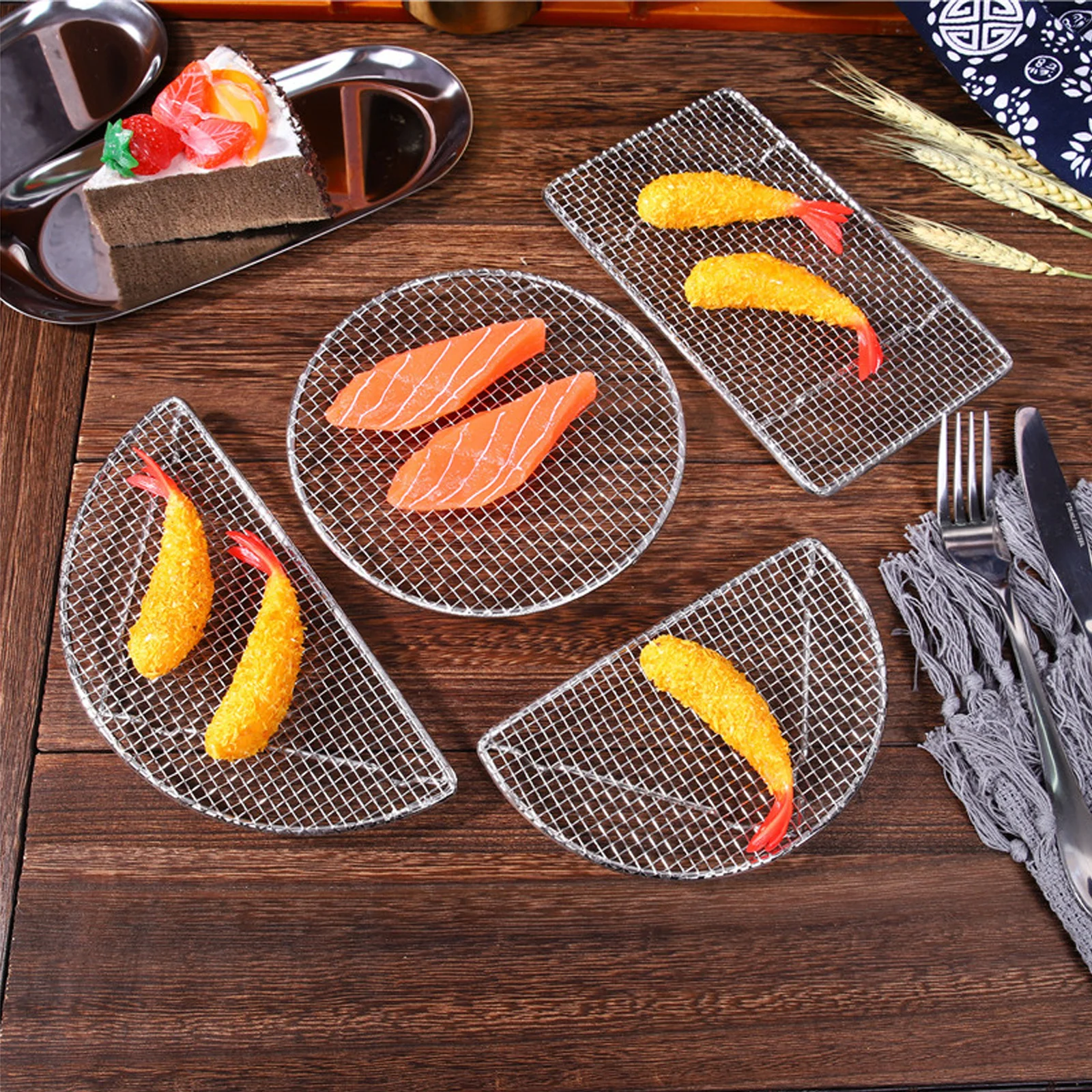 

2pcs Stainless Steel Bbq Grill Net Barbecue Mesh Rack For Outdoor Grilling Oil Strainer Lightweight Cooling Rack Grill