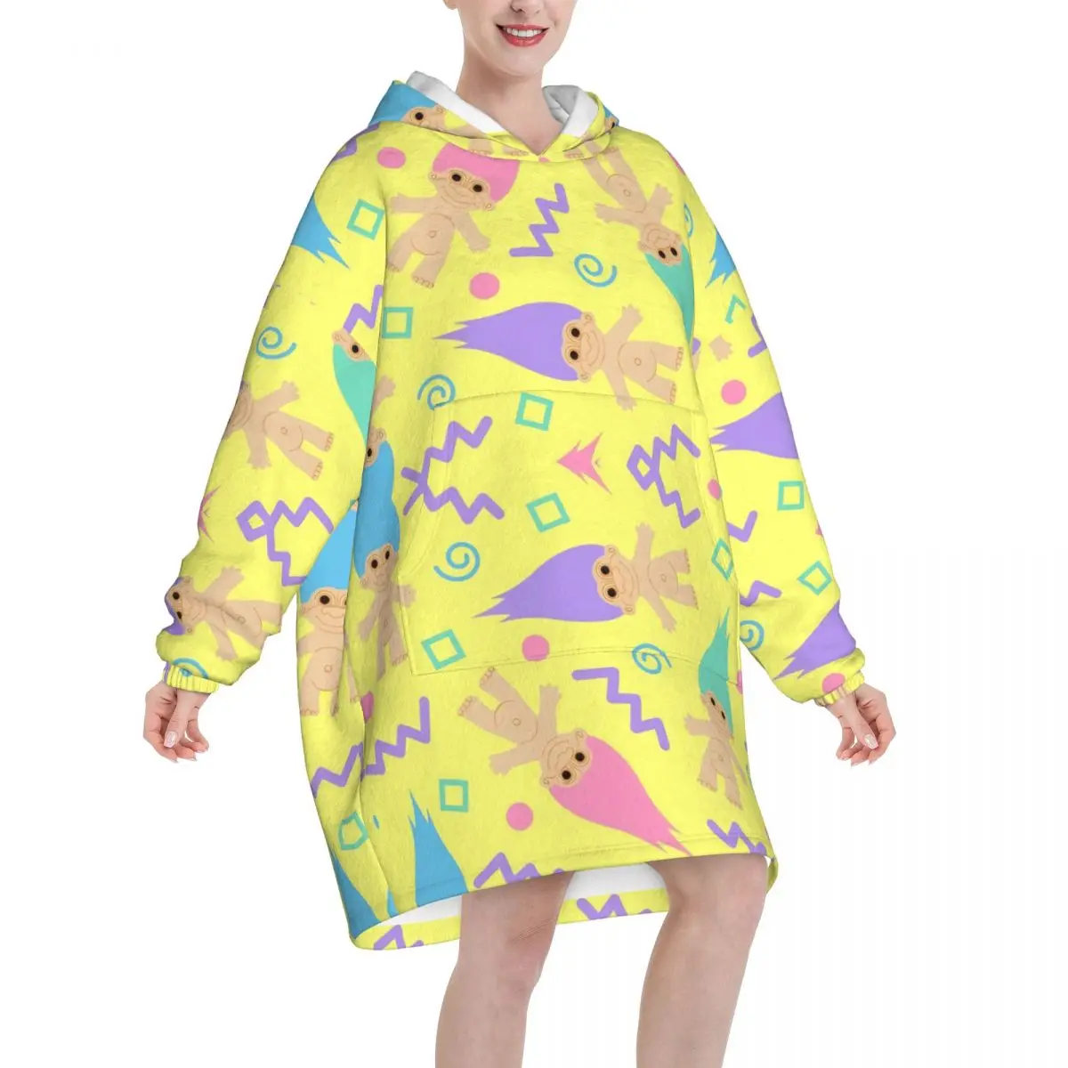 Trolls Dolls Wearable Blanket Hoodie for Women Men Oversized Sweatshirt Blanket with Pocket