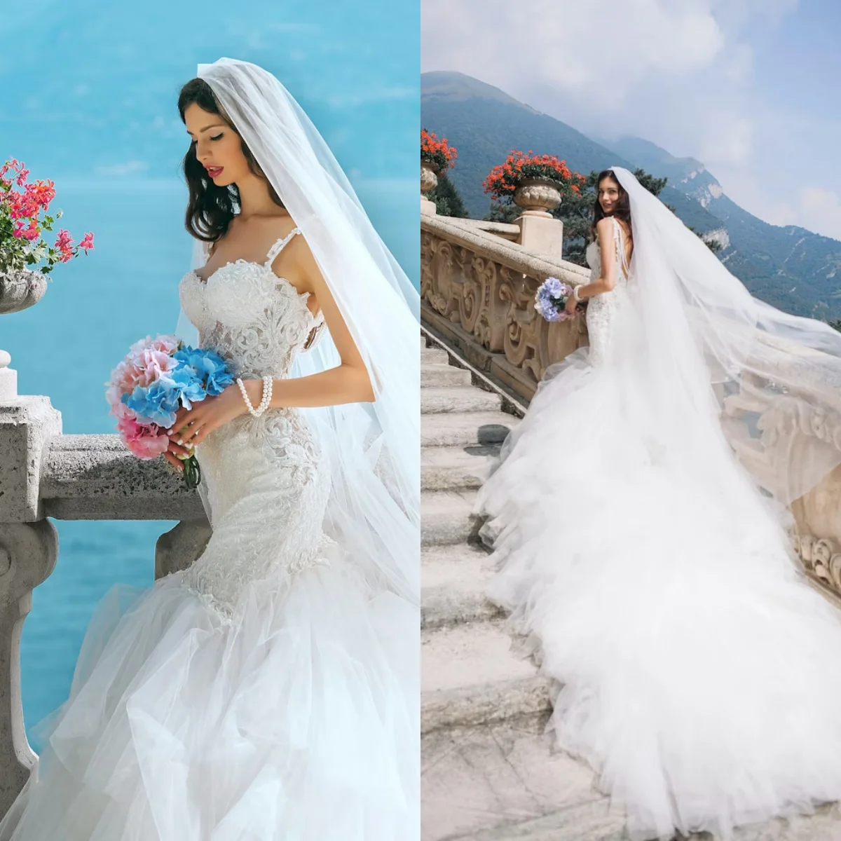 

Custom Elegant Spaghetti Strap Mermaid Wedding Dress 2026 Luxury Lace Bridal Gown Cathedral Train Plus Size Vestido De Novia