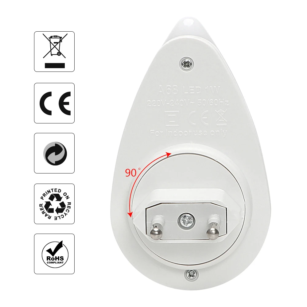 Smart Light Sensor 90 Degree Rotation For Children Bedroom Water Drops EU Plug LED Night Light Wall Socket Lamp 1W