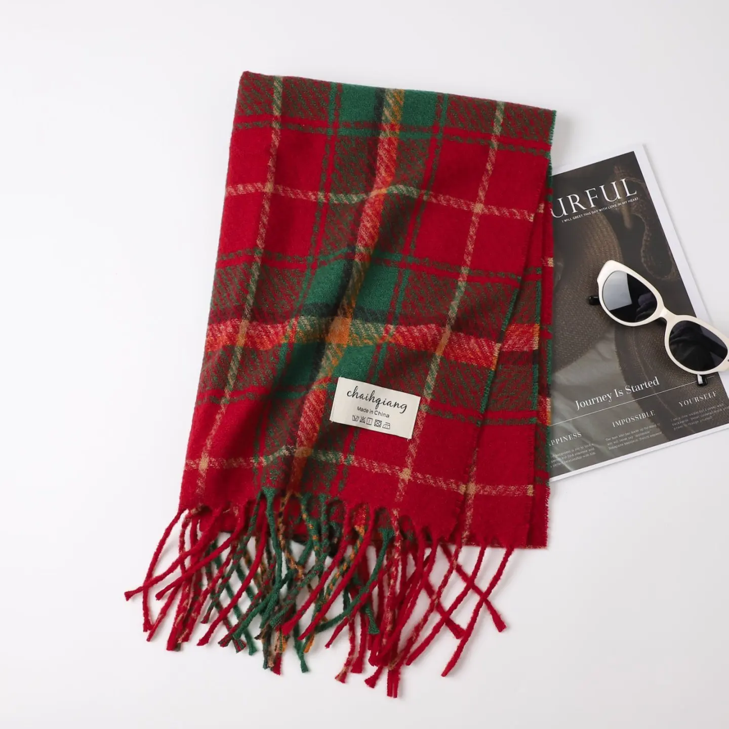 أزياء الاسكتلندية نمط الترتان وشاح أحمر دافئ للنساء منقوشة لينة طويلة التفاف شال عيد الميلاد يوم لصديقة زوجة أمي