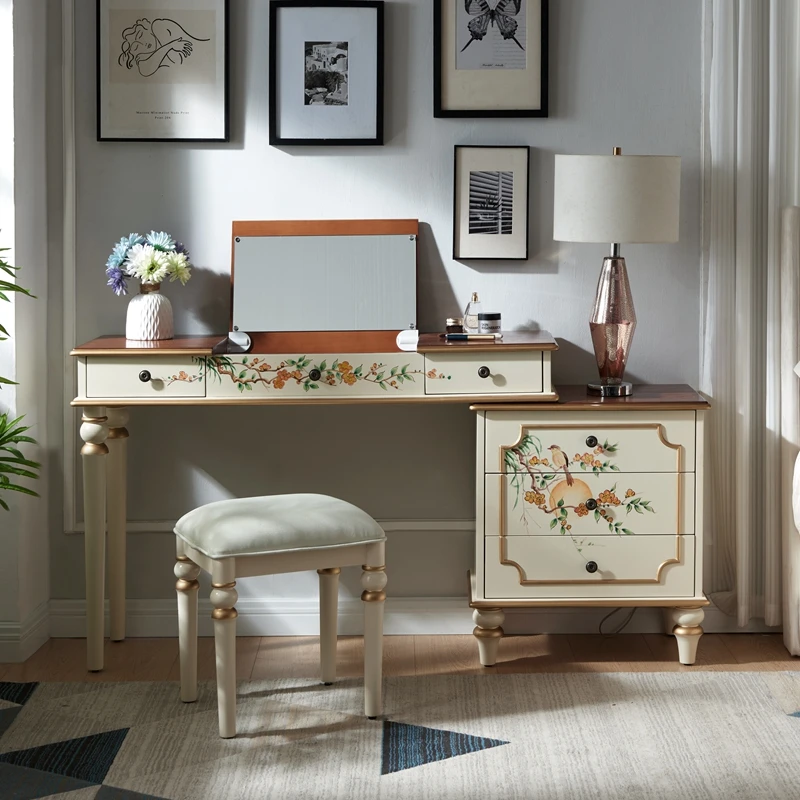 

Дизайн Прически туалетный столик с зеркалом, табурет, мебель для спальни, французский ретро стол для макияжа, домашний макияж, роскошный деревянный туалетный столик