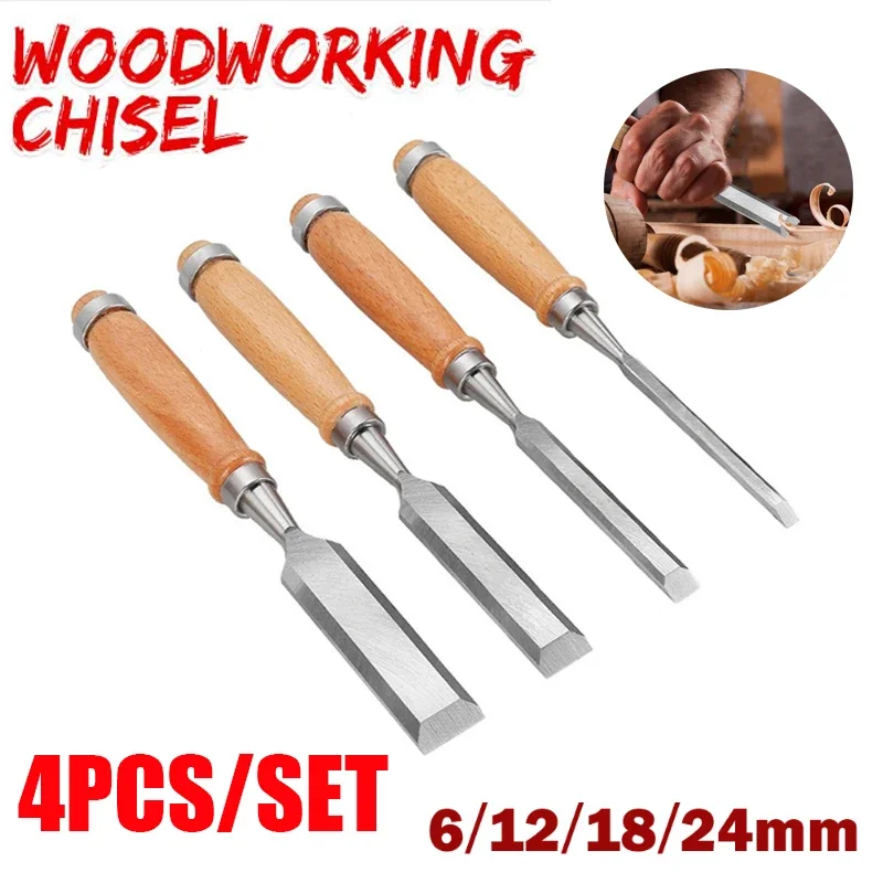 

4Pcs/set Manual Wood Carving Hand Chisel Tool Set Professional Carpenters Woodworking Gouges DIY Hand Tools