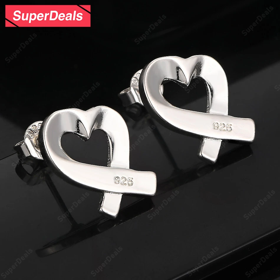 

SuperDeals 925 Sterling Silver Heart Stud Earring Couple Fashion Romantic Jewelry Women Charm Wedding Valentine's Day Party Gift