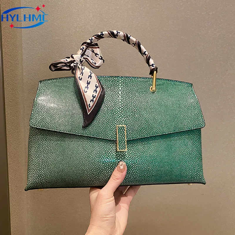 

Pearl Fish Leather Pattern Women Handbags Luxury Fashion Lady Shell Bag Cowhide Shoulder Messenger Bag Portable Women's Tote Bag