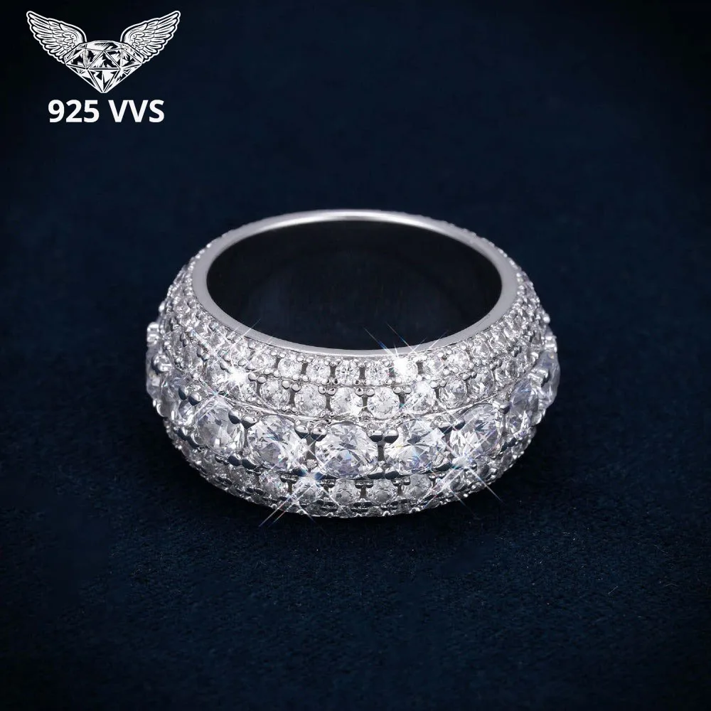 

S925 VVS1 Moissanite Rings For Men Hip Hop Sterling Silver Iced Out 5 Rows Rings Hip Hop Jewelry with Certificate