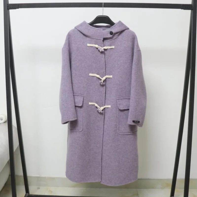 

Женское осенне-зимнее шерстяное пальто с капюшоном и длинными рукавами, женская однобортная свободная длинная шерстяная верхняя одежда