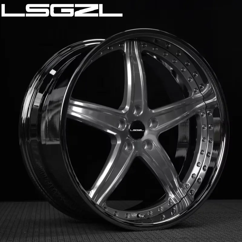 High-end customized deep concave forged alloy wheel hub, multi-inch single-piece sport rims, 5×3 PCD, gold polished finish