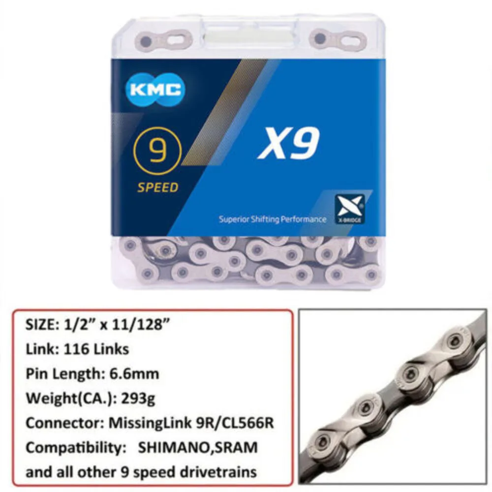 KMC 9 Speed Chain X9 Sier 116 K Stretch-Proof MTB Bicycle Road Univesal~