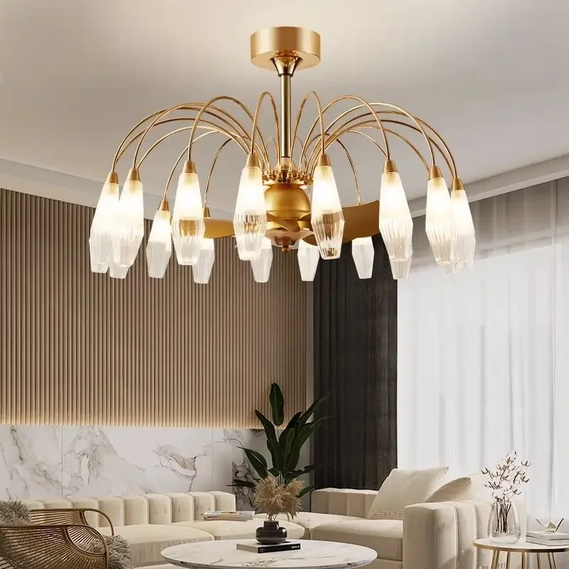 

Современный потолочный вентилятор 2026 года с подсветкой, 3-цветная регулируемая светодиодная лампа-вентилятор для гостиной, спальни, столовой, низкопрофильный внутренний светильник