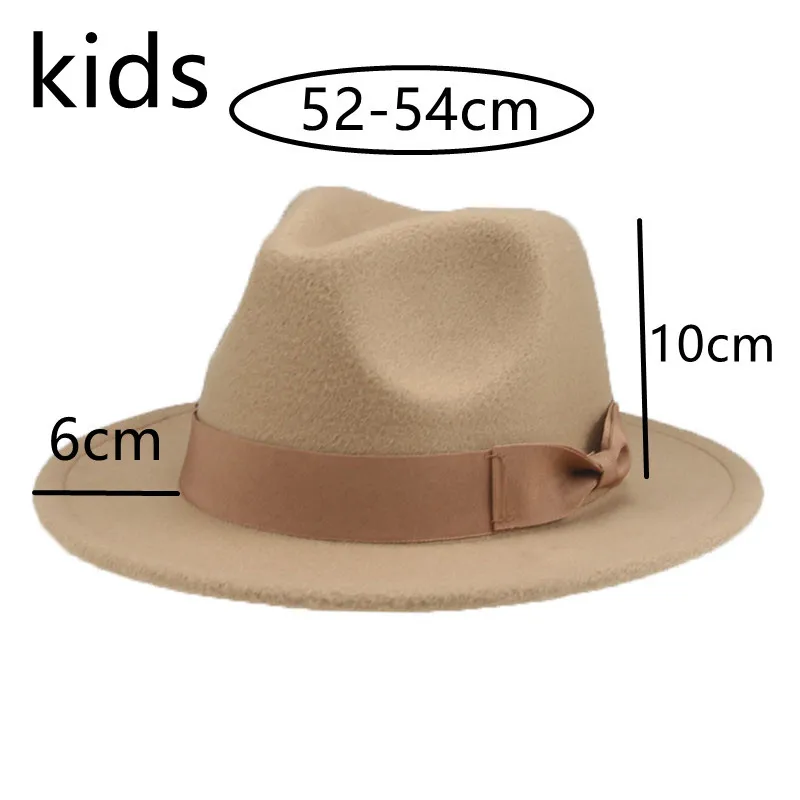 Fedora Hat Women Ribbon Bowknot Dress Formal Wedding Decorate Hats for Women Camel Yellow Kids Child Girl Hat Sombreros De Mujer