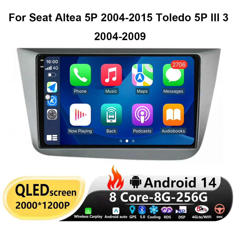 

Auto Carplay WIFI 4G Android 14 For Seat Altea 5P 2004-2015 Toledo 5P III 3 2004-2009 LHD Video Player Car Radio Navigation GPS