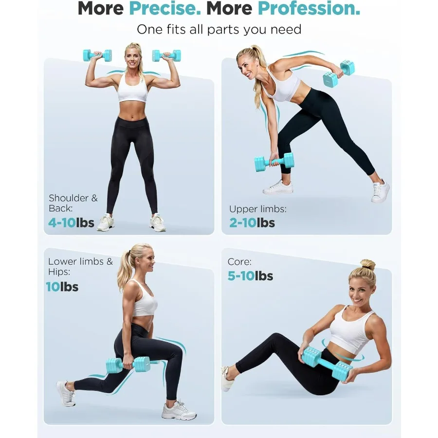 مجموعة دمبل 5 في 1 قابلة للتعديل مكونة من 2، 10 رطل لكل وزن يد للنساء، مجموعة دمبل مزدوجة ثابتة قابلة للتعديل للنساء في صالة الألعاب الرياضية المنزلية #5