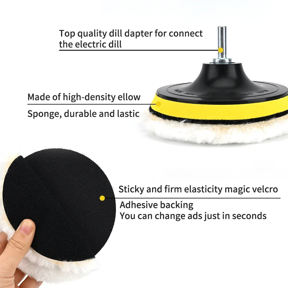5Pcs 3/4/5/6/7 Inch Car Polish Pad Circle Soft Wool Waxing Buffing Pad Tool Kit  Auto Polishing Detailing Cleaning Goods