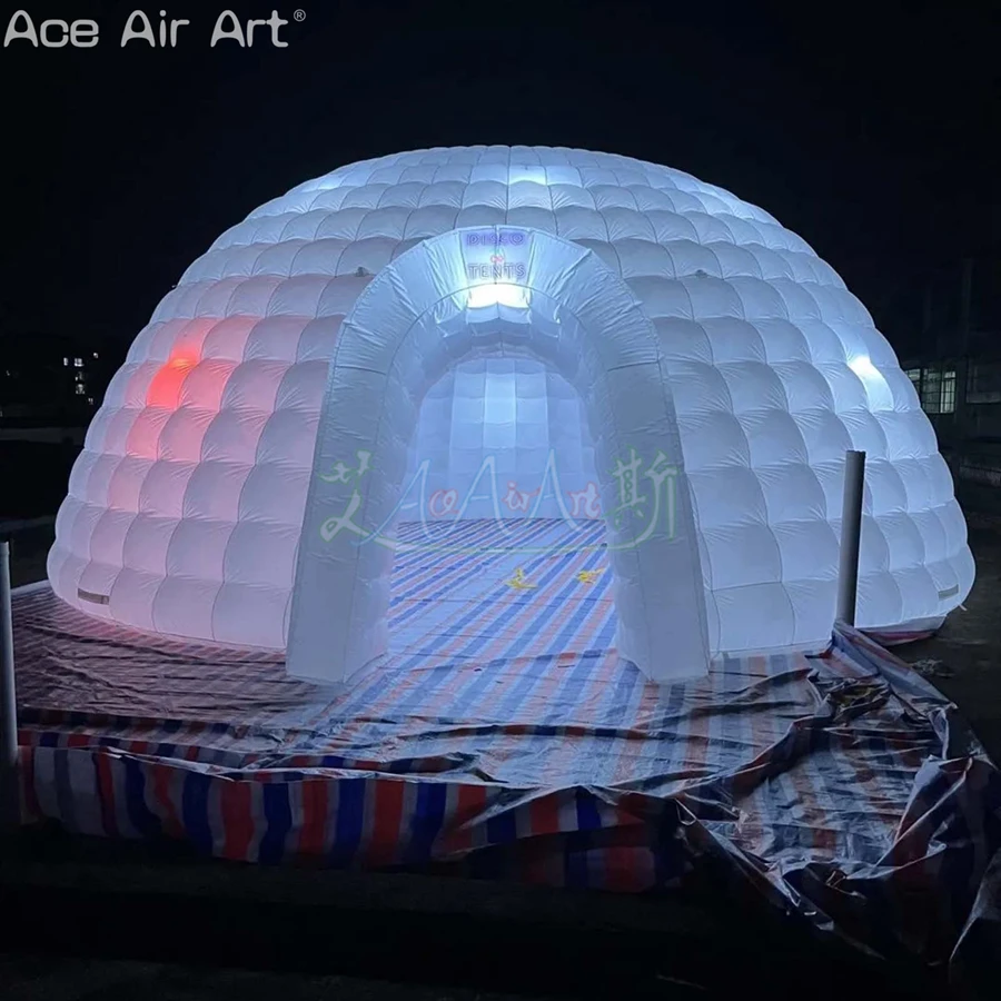 80 pessoas 8m de diâmetro inflável cúpula tenda gigante iluminação led igloo tendão yurt balão com ventilador livre