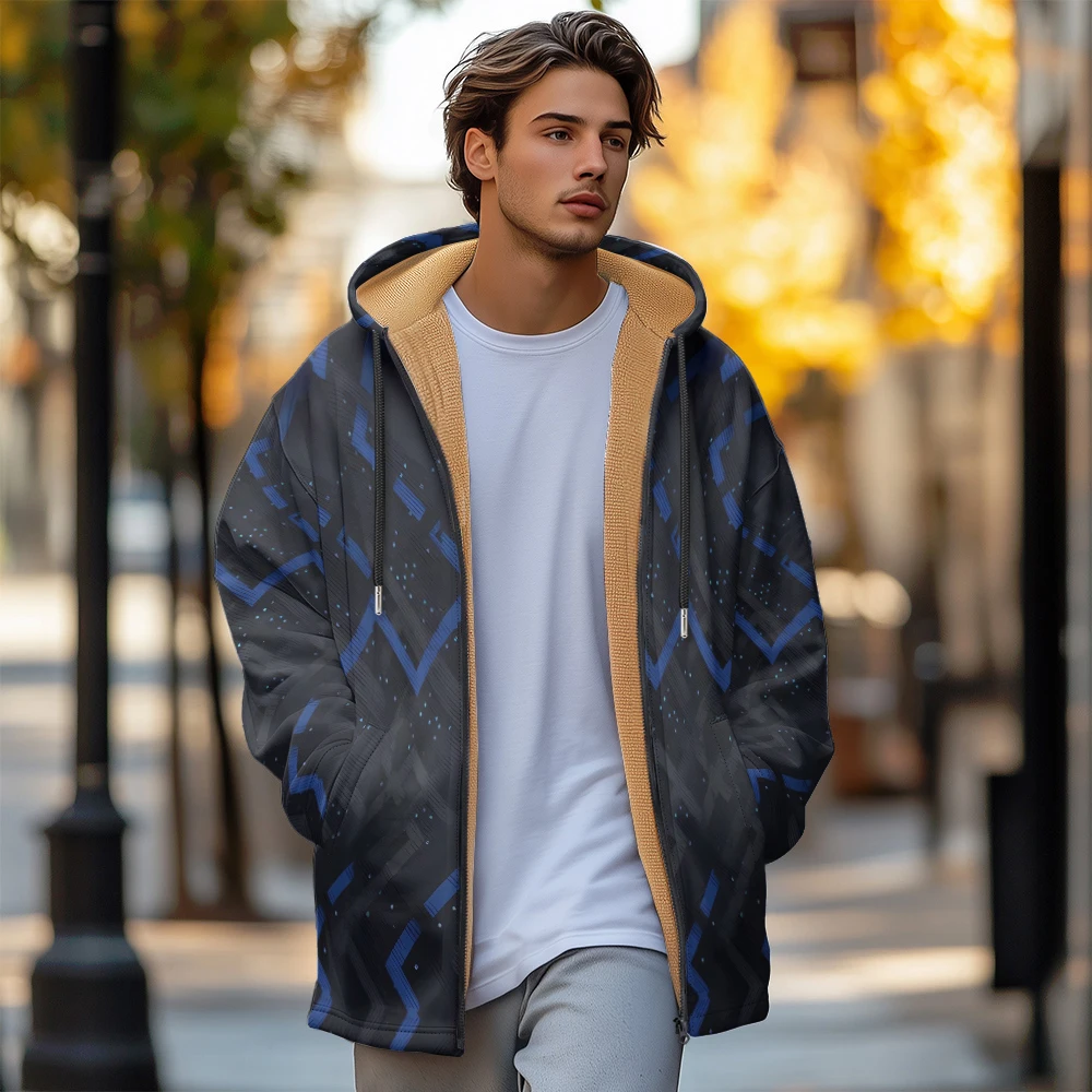 Veste matelassurera en coton pour hommes, vêtements d'hiver, conception de lignes audacieuses simples, poche à imprimé plumes, fermeture éclair, nouveau