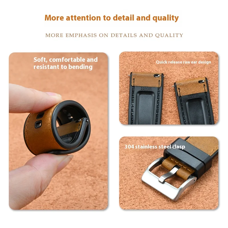 Retro Crazy Horse Genuine Leather Watch Band 20mm 22mm 24mm Universal Silicone Cowhide Quick Release Strap for Huawei Watch GT 4