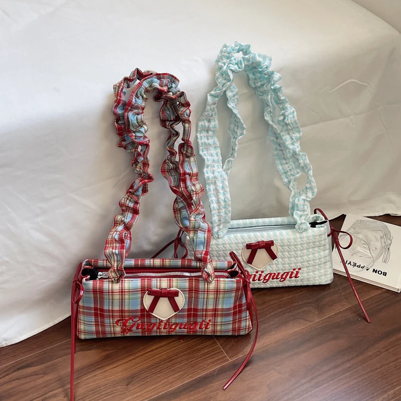 

2025 Trend Women Plaid Shoulder Bags Niche Design Pleated Handle Spice Girl Underarm Bag Female Daily Out Handbags