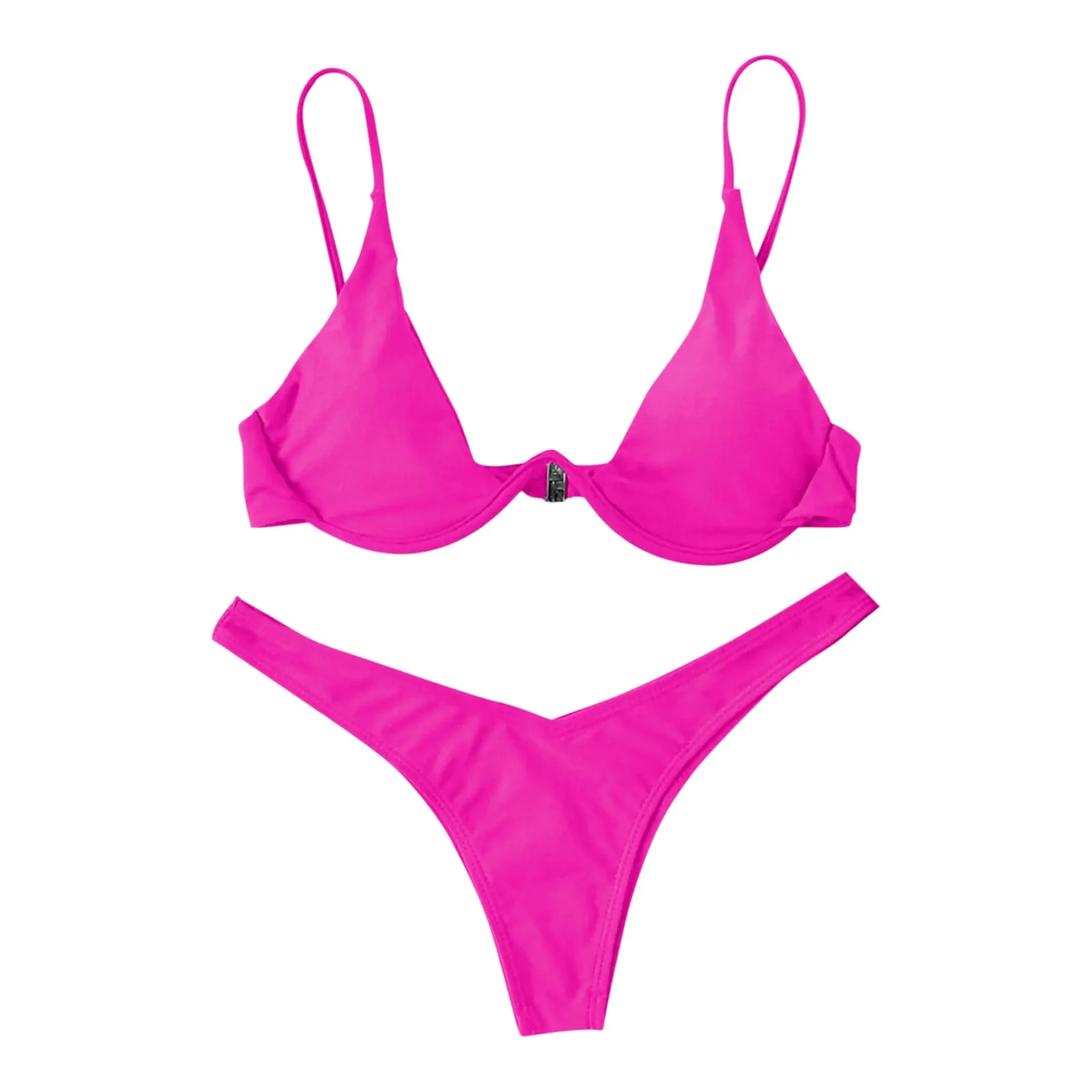 Conjunto de Bikini dividido para mujer, traje de baño con correa para el hombro ajustable, sujetador con hebilla en la espalda, Tanga Sexy, 2 piezas