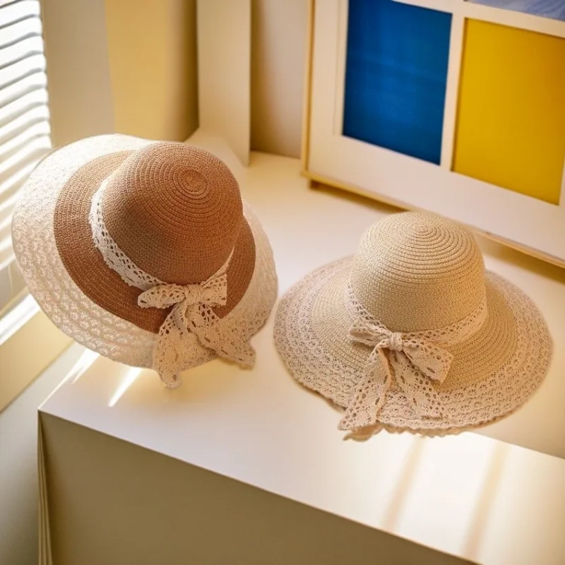 موضة الجوف حافة مقوس دانتيل شاطئ البحر عطلة قبعة بحافة السيدات في الهواء الطلق حماية من الشمس القش قبعة الصيف قبعات للحماية من الشمس للنساء 2