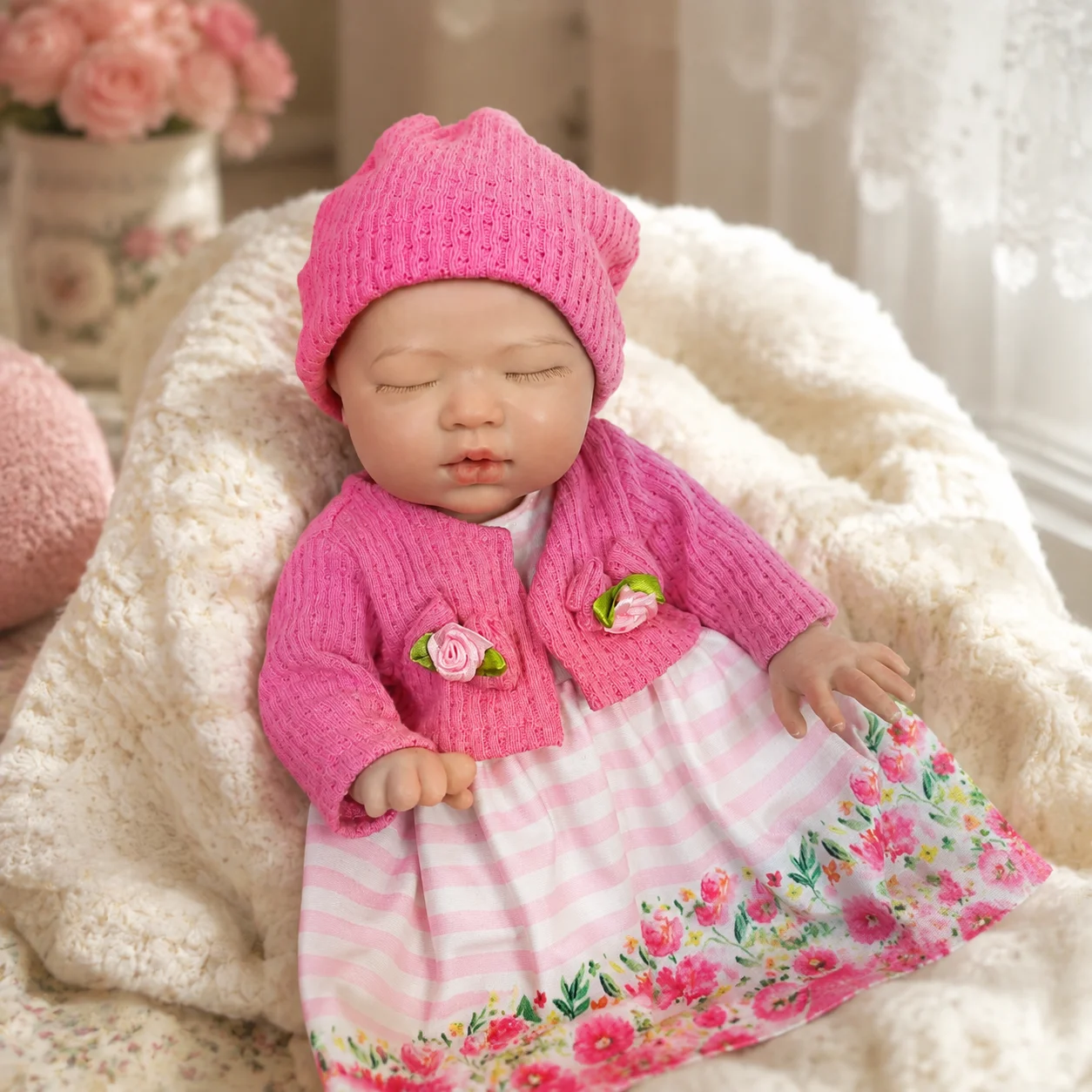 13 Inch Full Body Silicone Reborn Doll, Closed-Eyes Sleeping Design, Realistic Hand-Painted Waterproof Collectible Art Ornament for Holiday & Birthday Gifts