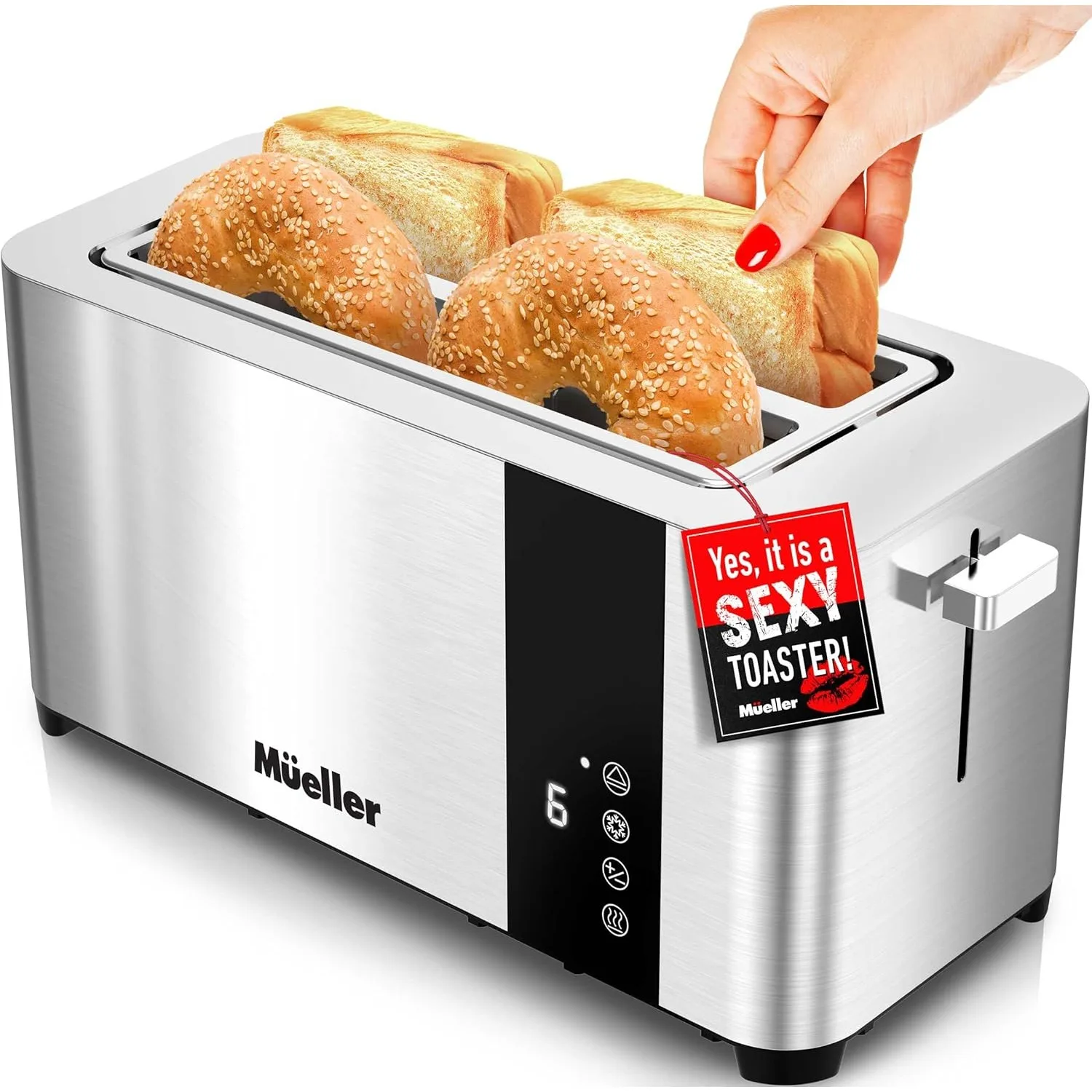 Stainless Steel Toaster 4 Slice, Long Extra-Wide Slots with Removable Tray,6 Browning Levels with LED Display