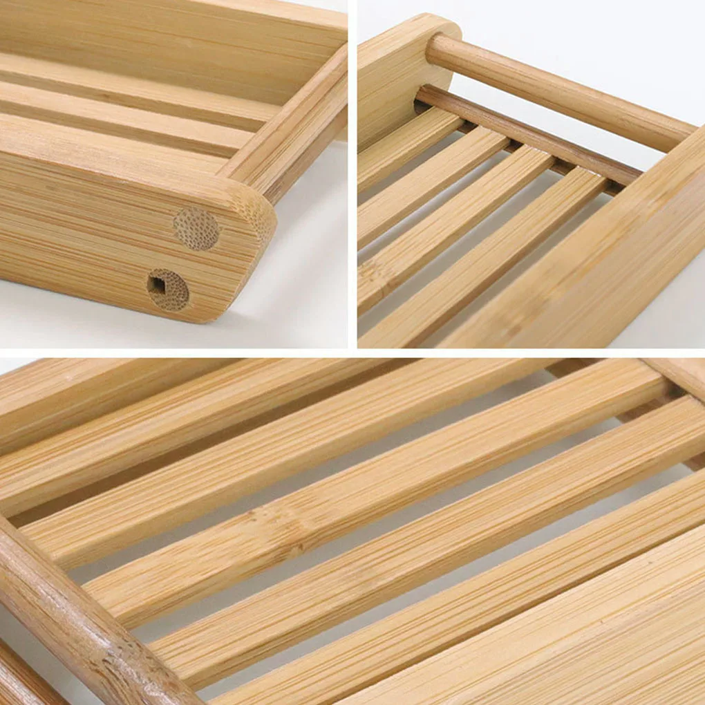 Soap Dish Container Handmade Bamboo Storage Tray Draining Box Bathroom Shower Kitchen Products 7.9*12cm wood color