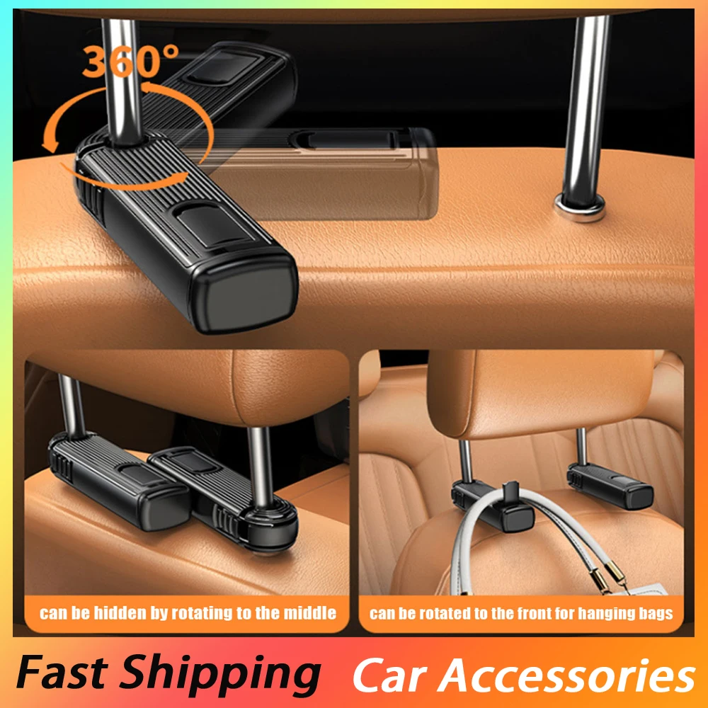 1pc Universal Car Seat Back Hidden Hook Car Headrest Hanging Hook Auto Adjustable 2 in 1 Phone Holder Car Interior Accessories