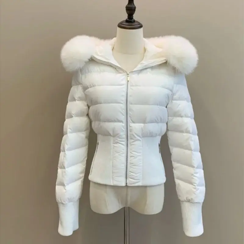 Imagem -04 - Jaqueta Curta de Pele de Raposa Real Feminina Jaqueta de Ganso Branco Soprador Quente Parkas Grossas Cortadas ao ar Livre Feminino Inverno