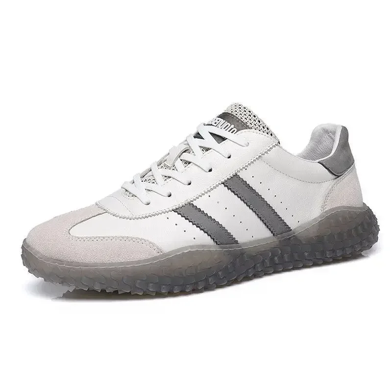 

Мужские кроссовки из натуральной кожи, мягкая подошва, плоская подошва, повседневная спортивная обувь, полосатые, на шнуровке